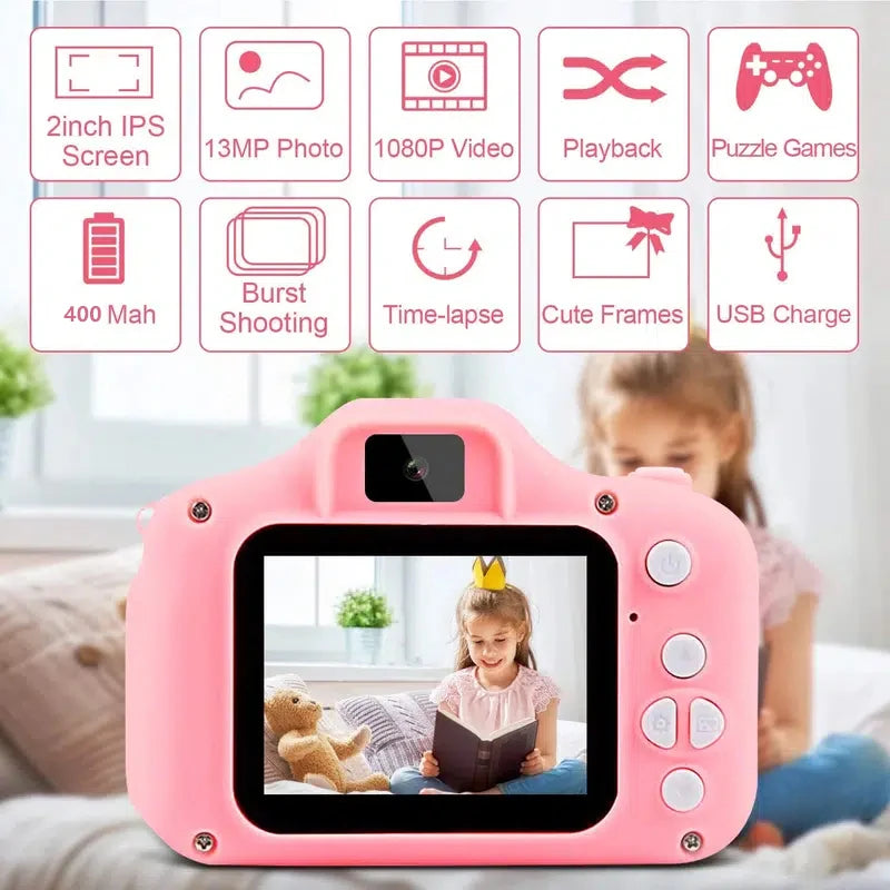 Adorable 1080P Kids Digital Camera - Perfect Educational Toy for Girls with Free Gift!