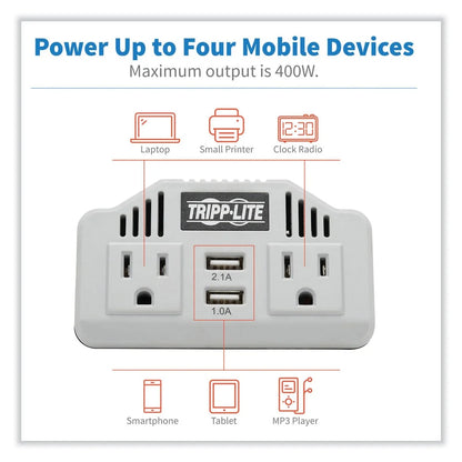 400W Car Power Inverter with 2 Outlets & 2 USB Charging Ports, Ultra-Compact (PV400USB)