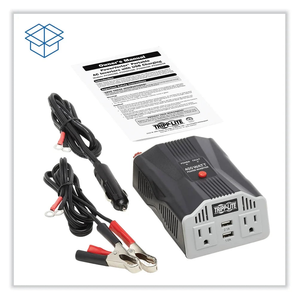 400W Car Power Inverter with 2 Outlets & 2 USB Charging Ports, Ultra-Compact (PV400USB)