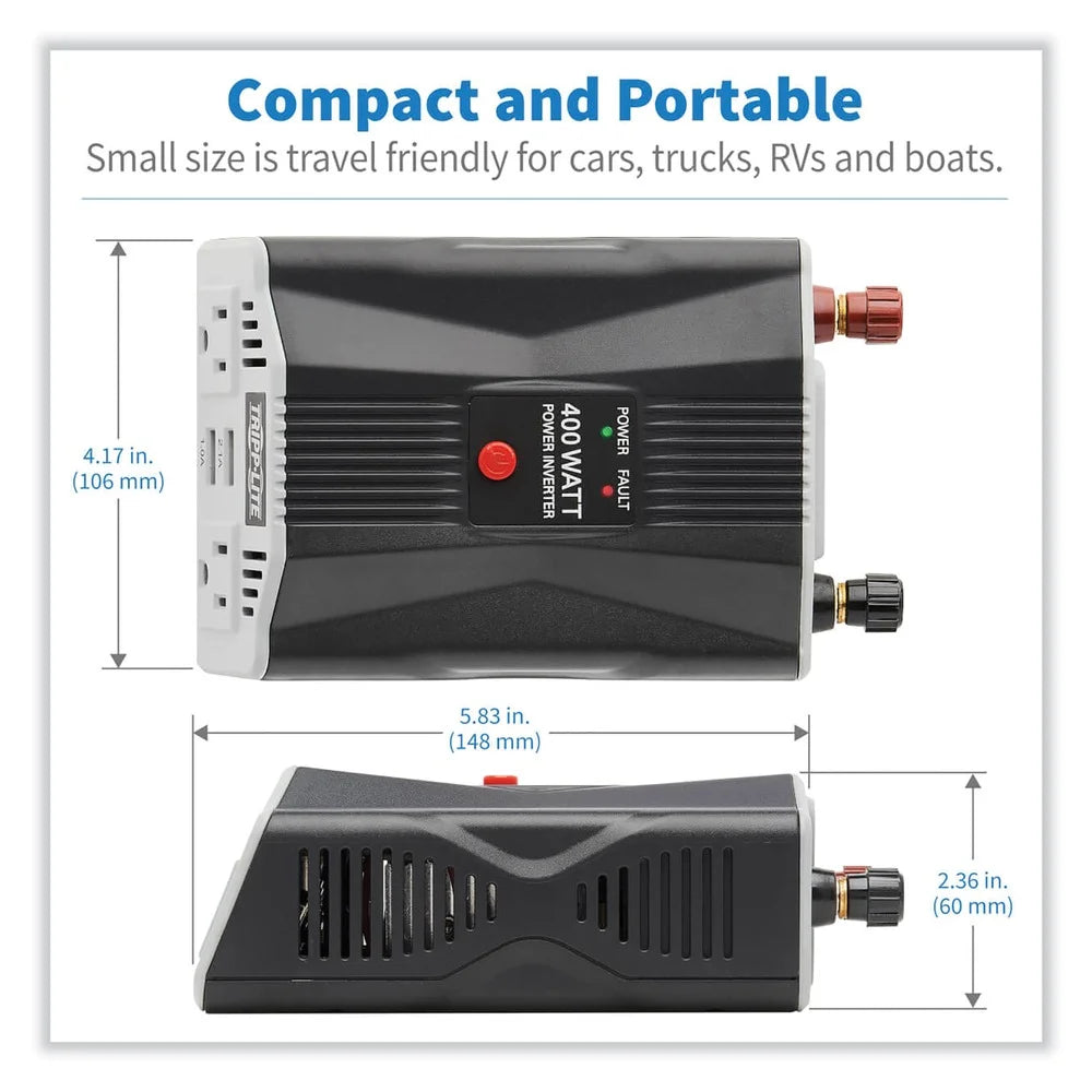 400W Car Power Inverter with 2 Outlets & 2 USB Charging Ports, Ultra-Compact (PV400USB)